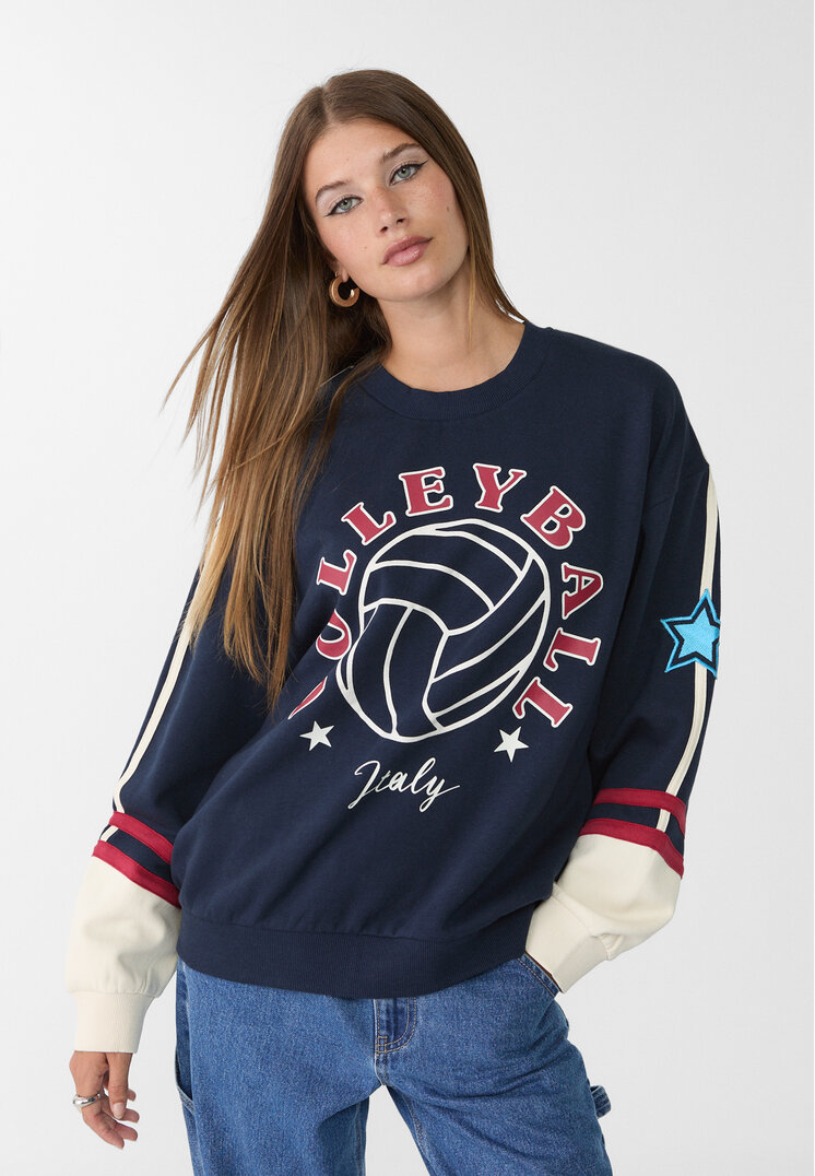 Stradivarius Hanorac Cu Imprimeu Voleyball Bleumarin M