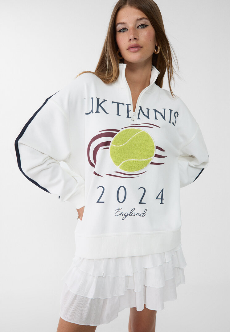Stradivarius Hanorac Cu Imprimeu Tennis Alb S