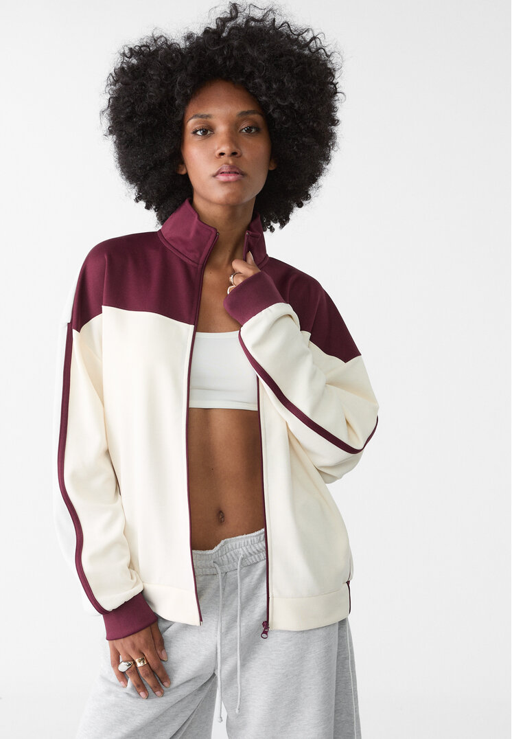 Stradivarius Bluza z kontrastowym suwakiem Wiśniowy M