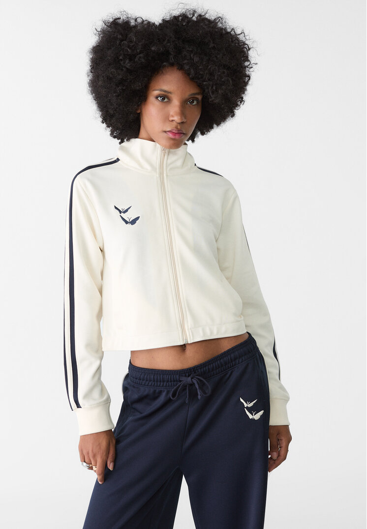 

Stradivarius Hoodie mit Reißverschluss und seitlichem Streifen Ecru S