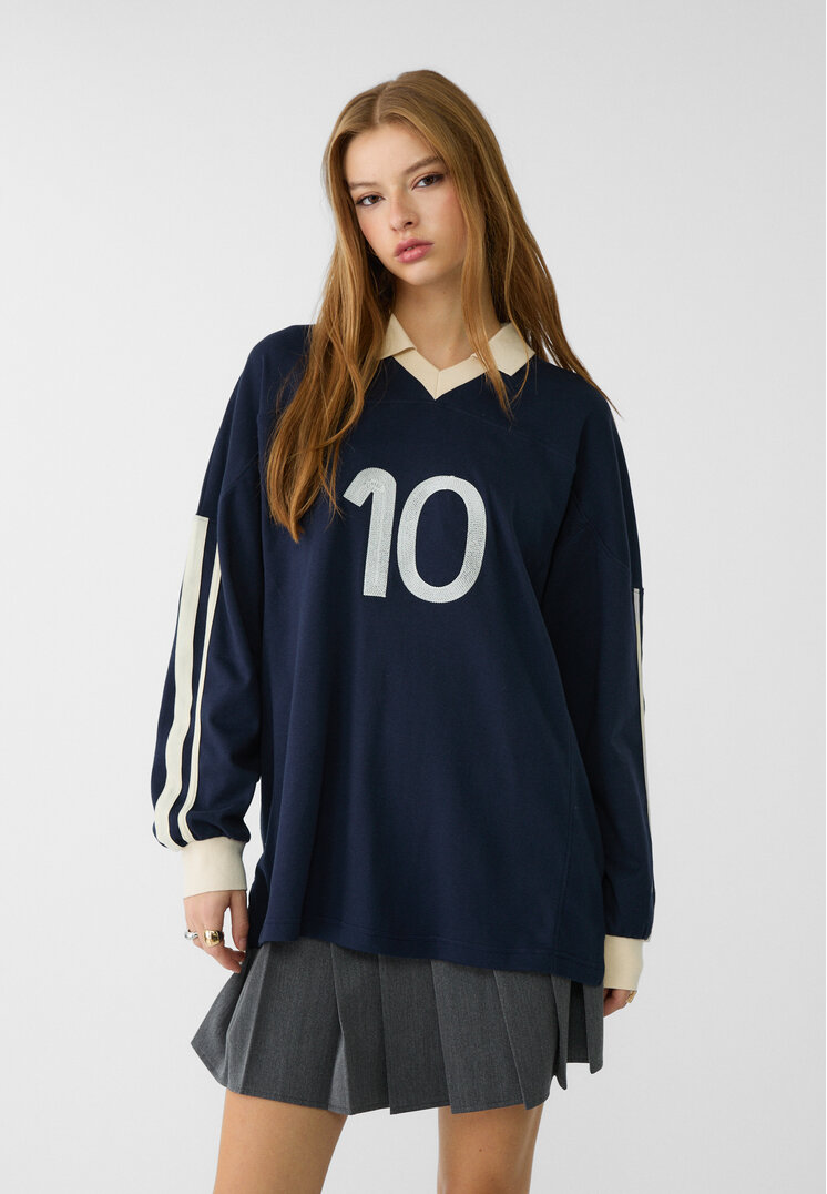 Stradivarius Bluză Sport Cu Guler Polo Și Imprimeu Bleumarin L