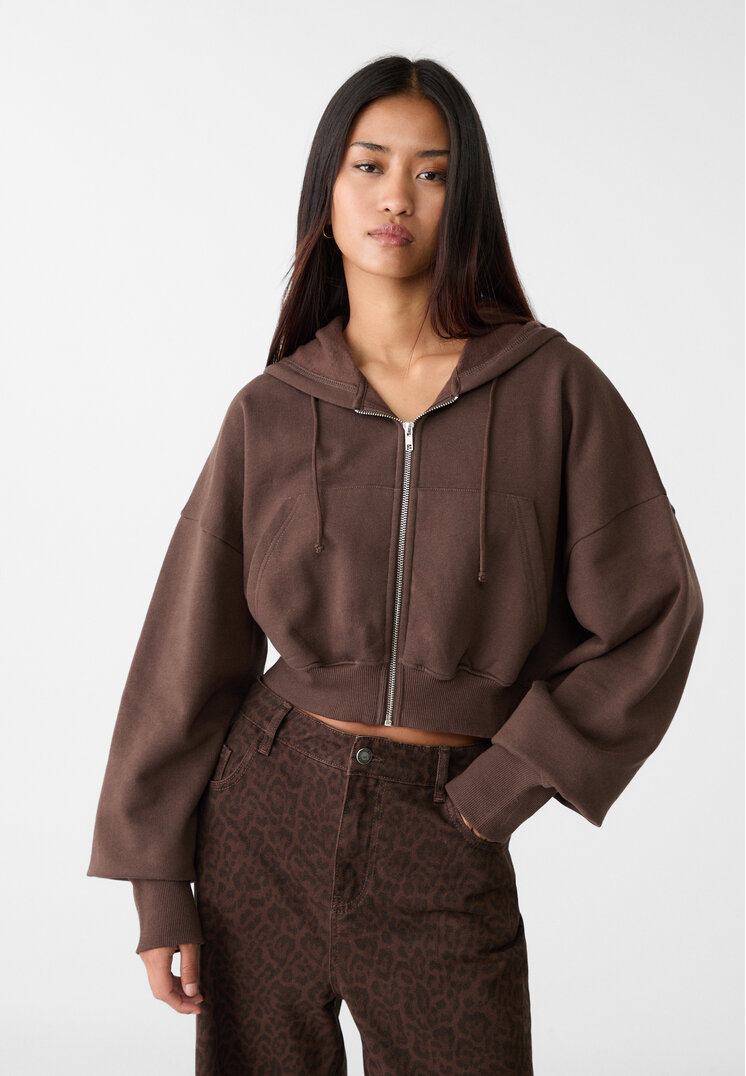 Stradivarius Rozpinana bluza na suwak Brązowy L