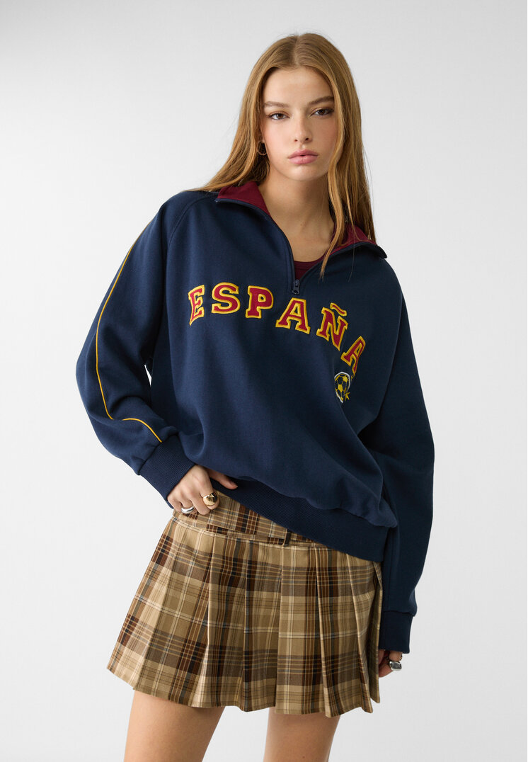 Stradivarius Hanorac Cu Fermoar Oversize Bleumarin L