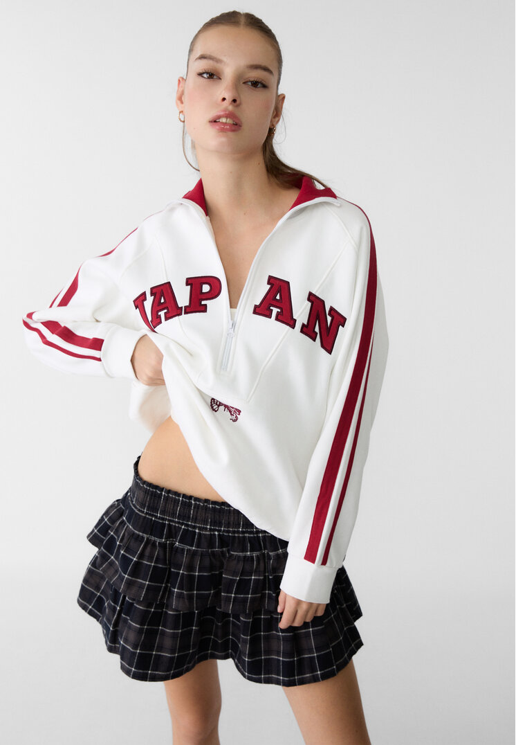 Stradivarius Hanorac Cu Fermoar Oversize Alb S
