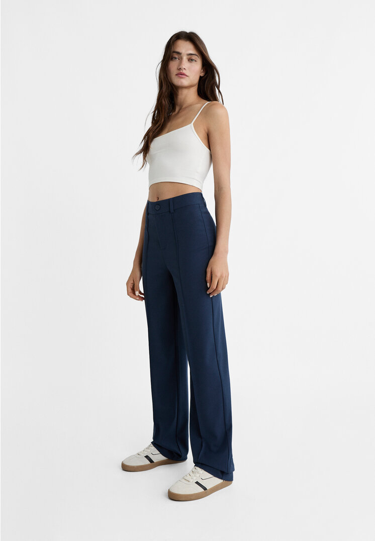 Stradivarius Pantaloni Eleganți Cu Dungă Cusută Bleumarin 34