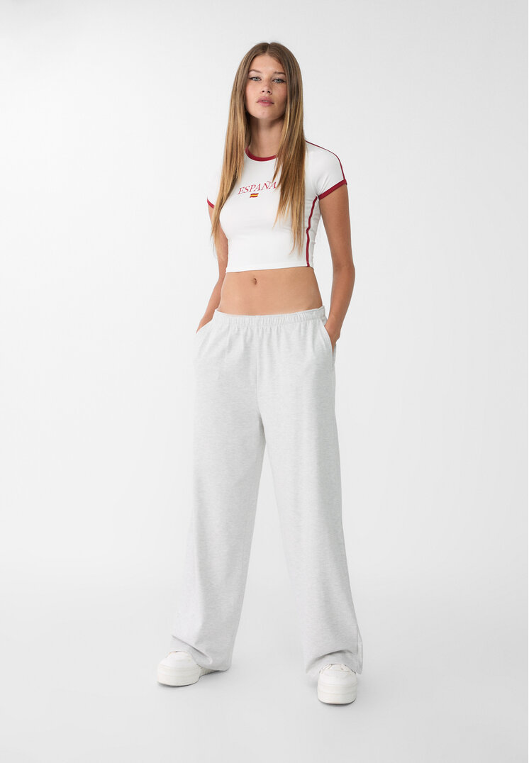 Stradivarius Pantaloni Wide Leg Gris Amestec M