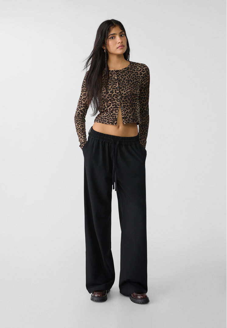 Stradivarius Pantaloni Eleganți Cu Șnur Negru S