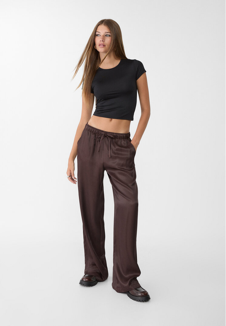 Stradivarius Pantaloni Vaporoși Satinați Maro L