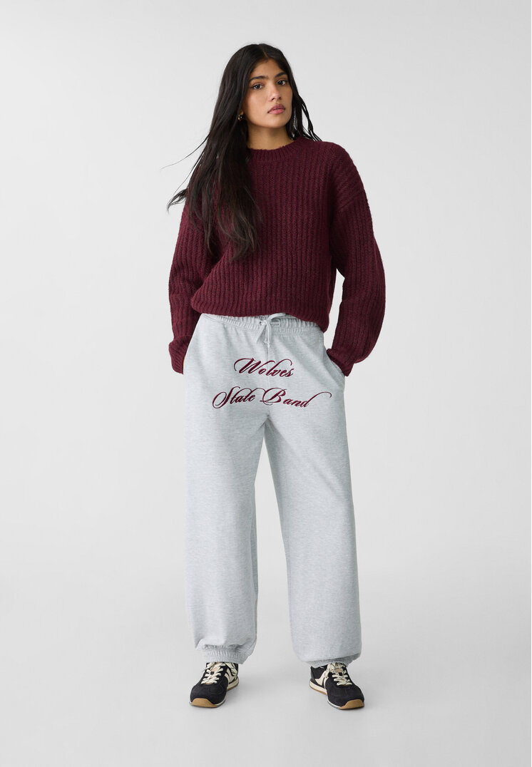 Stradivarius Pantaloni Stil Joggers Cu Broderie Gris Amestec M