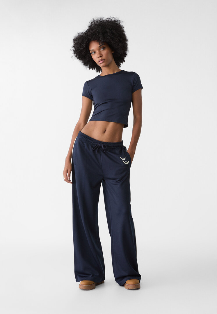 Stradivarius Pantaloni Relaxed Fit Cu Betelie Și Șnur Bleumarin S