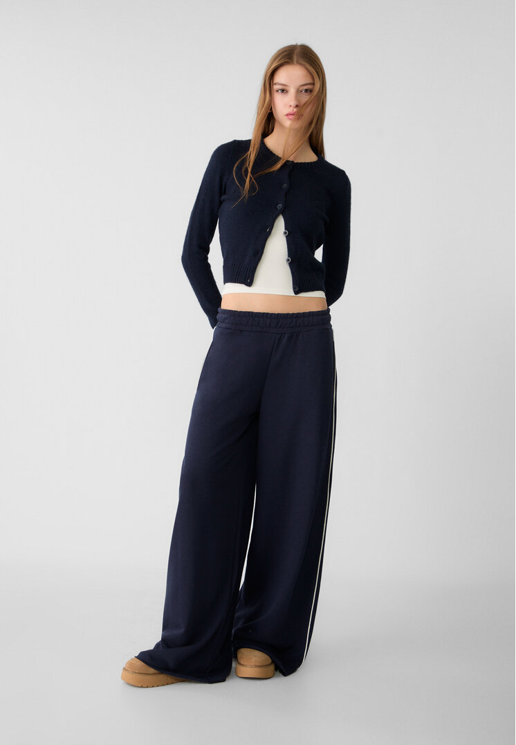 Stradivarius Pantaloni Largi Flaușați Cu Paspoal Bleumarin Xs