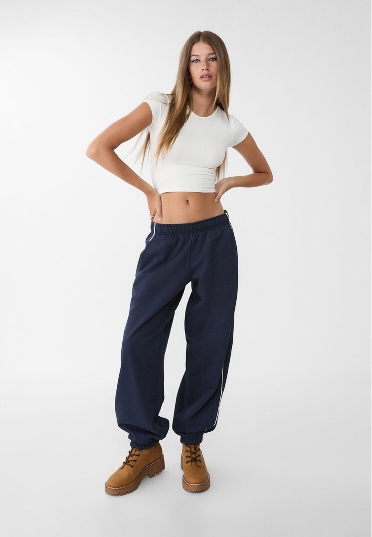Stradivarius Pantaloni Stil Joggers Cu Paspoal Bleumarin Xs