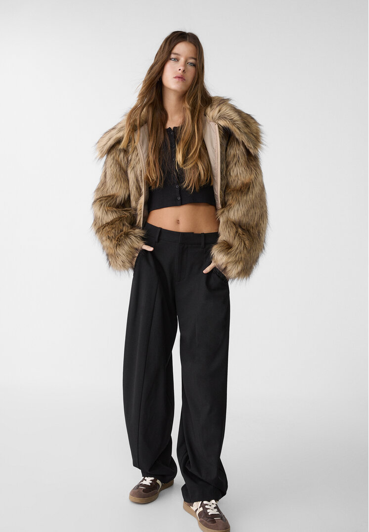 Stradivarius Pantaloni Eleganți Baggy Cusătură Pe Mijloc Negru 32