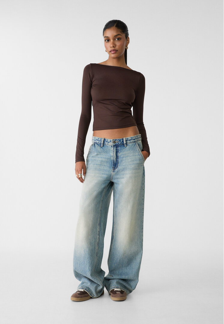 Stradivarius Blugi Baggy Loose Fit Denim Negru Închis 42