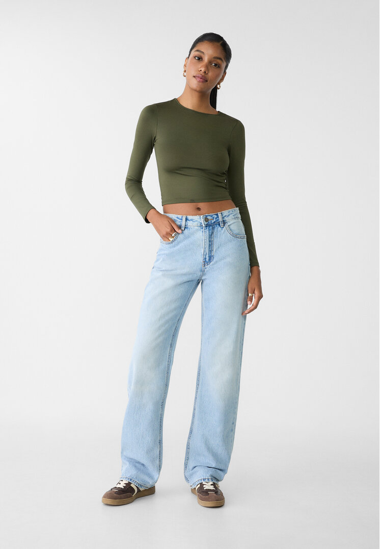 Stradivarius Blugi Straight Mid Rise Denim Albastru 34