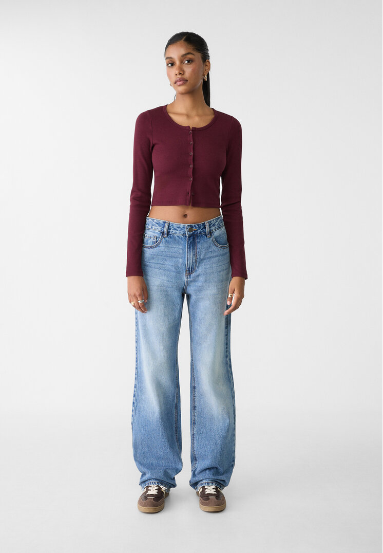 Stradivarius Blugi Straight Mid Rise Denim Albastru 34