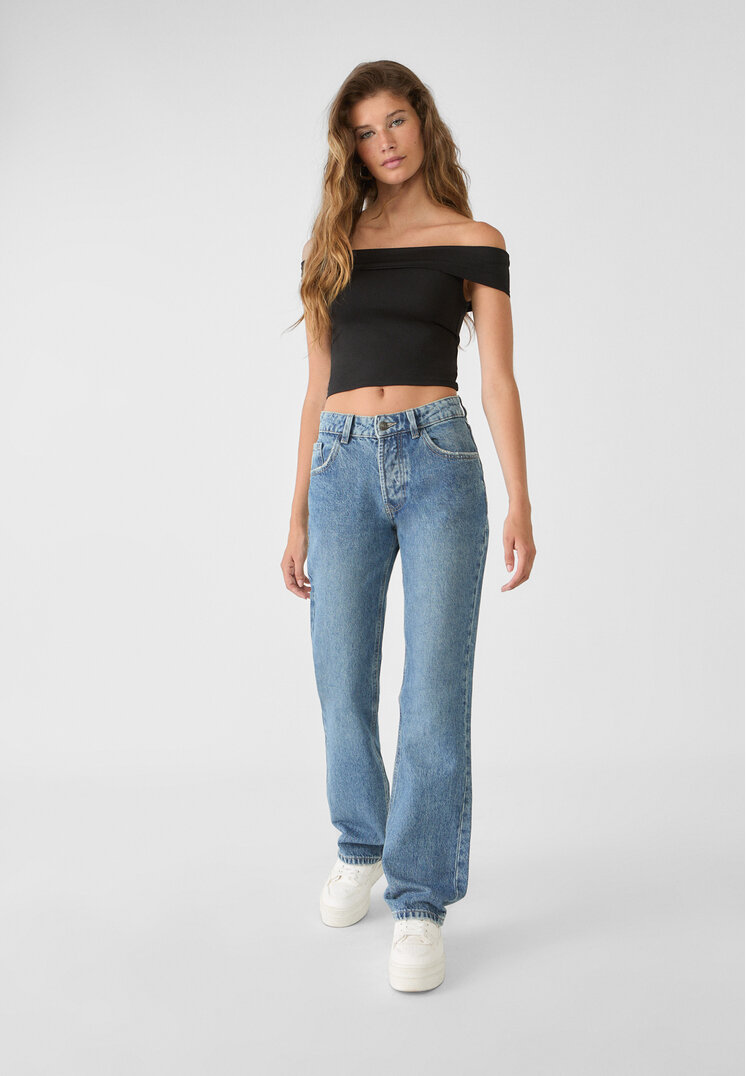 Stradivarius Blugi Straight Fit Denim Albastru 36