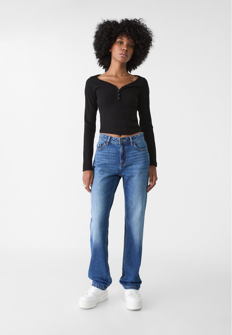 Stradivarius Blugi Straight Fit Denim Albastru 34