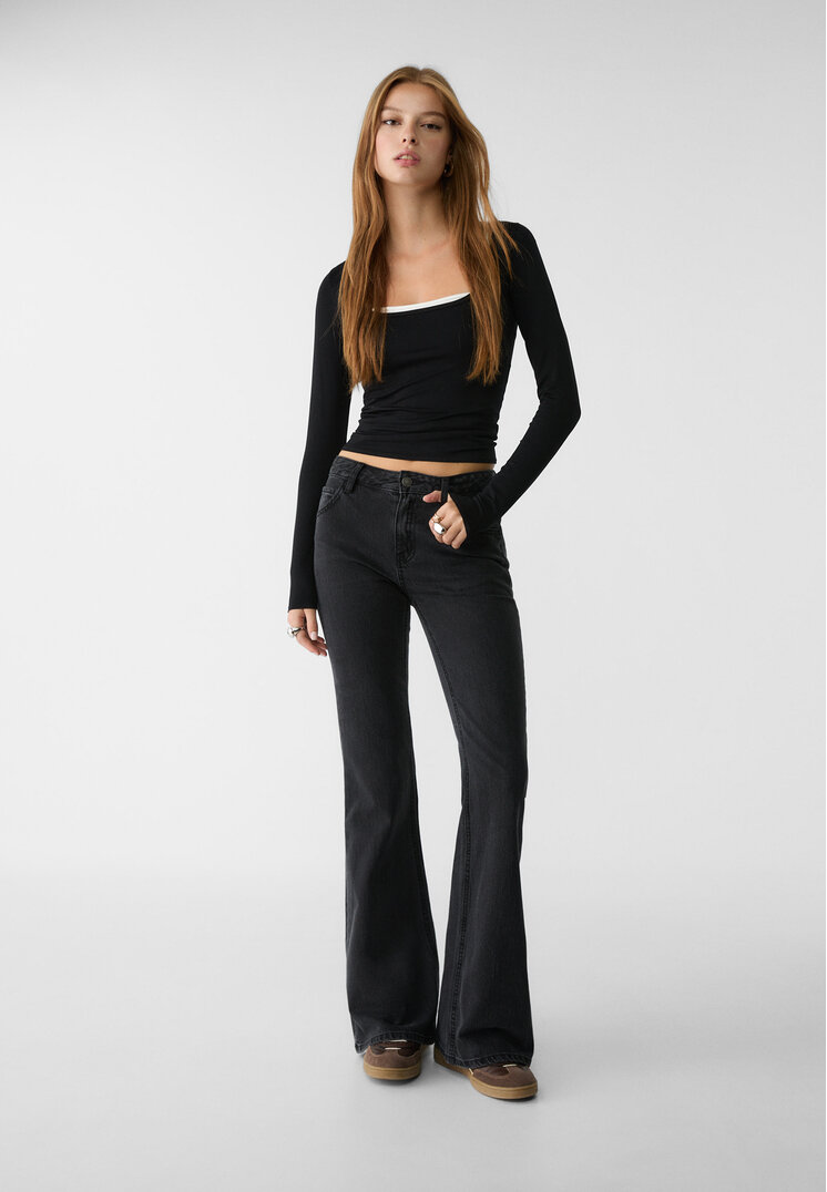 Stradivarius Blugi Flare Confort Denim Negru 44