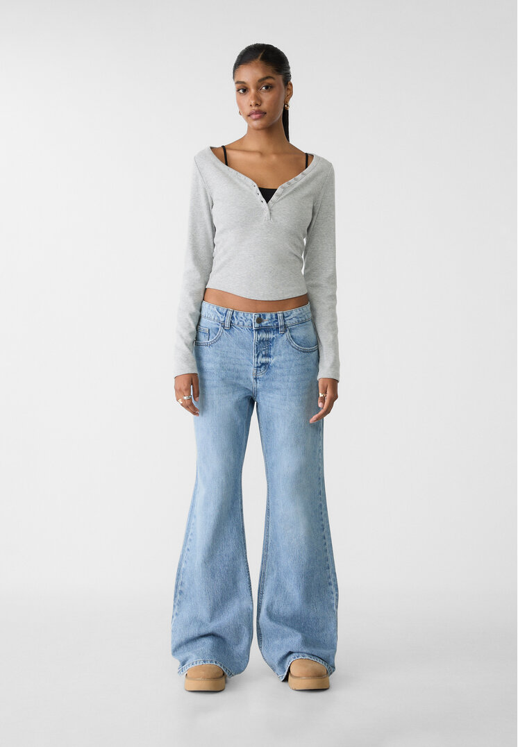 Stradivarius Blugi Bootcut Regular Waist Denim Albastru 42