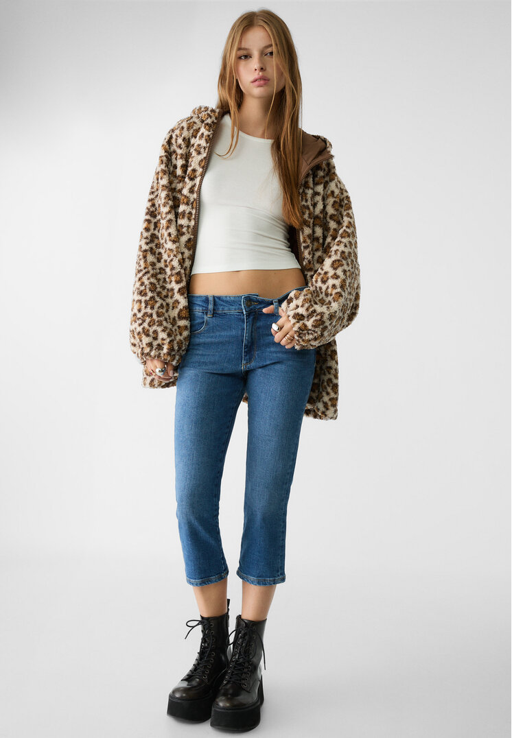 Stradivarius Blugi Capri Regular Waist Denim Albastru 44