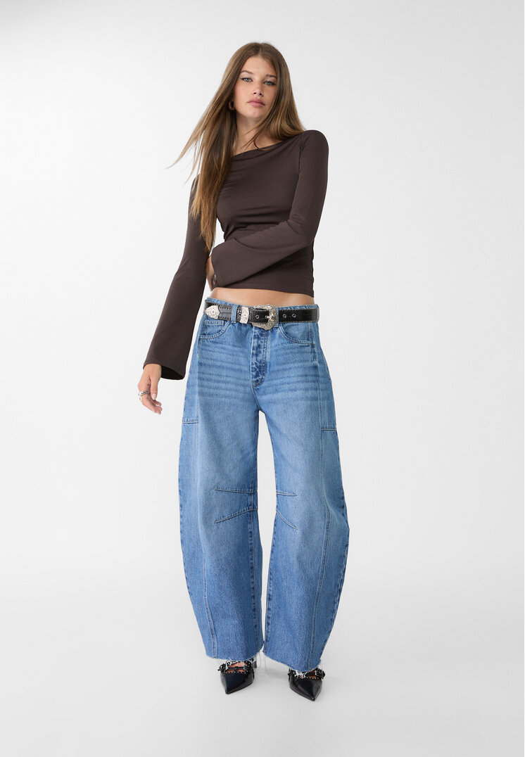 Stradivarius Blugi Balloon Denim Albastru 36