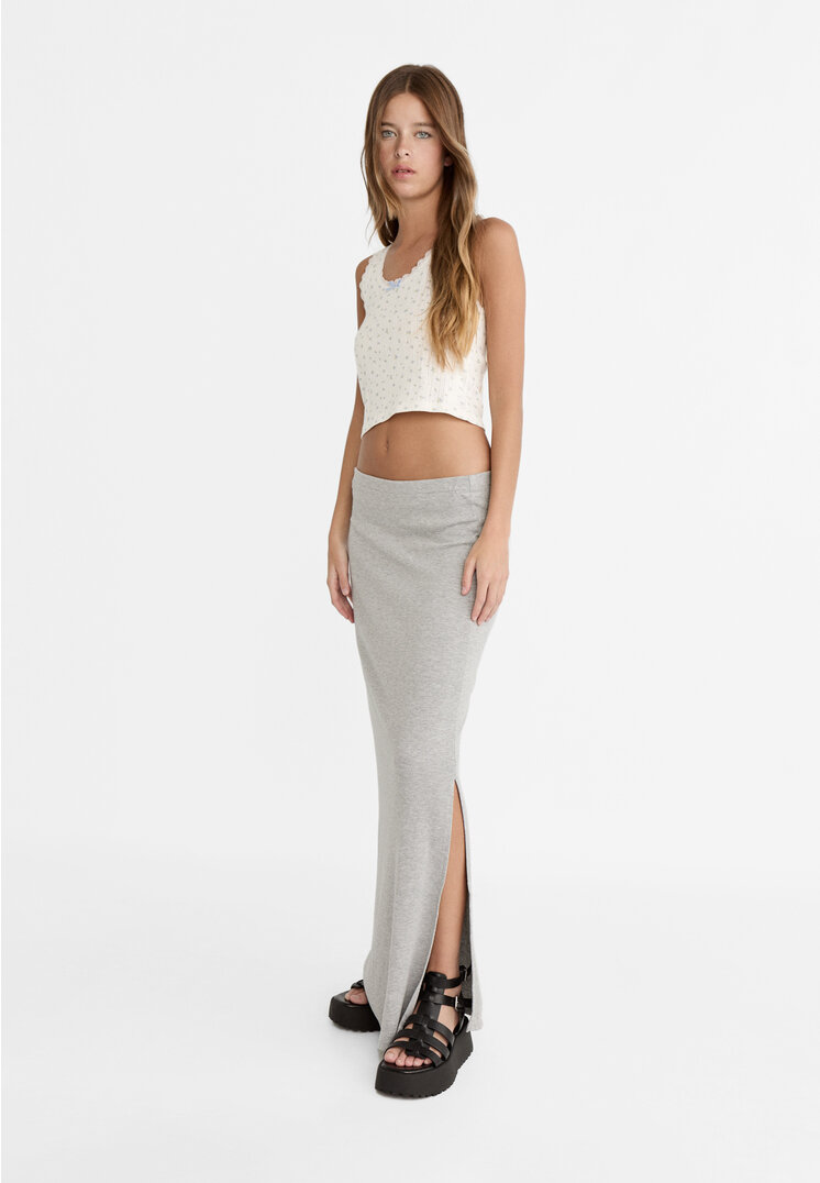 

Stradivarius Langer Rock mit Schlitz Grau Melange L