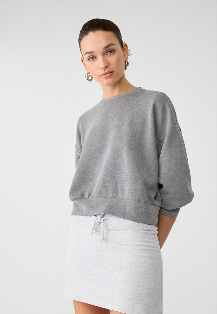 Stradivarius Fustă-Pantalon Flaușată Cu Betelie Reiată Gris Amestec S
