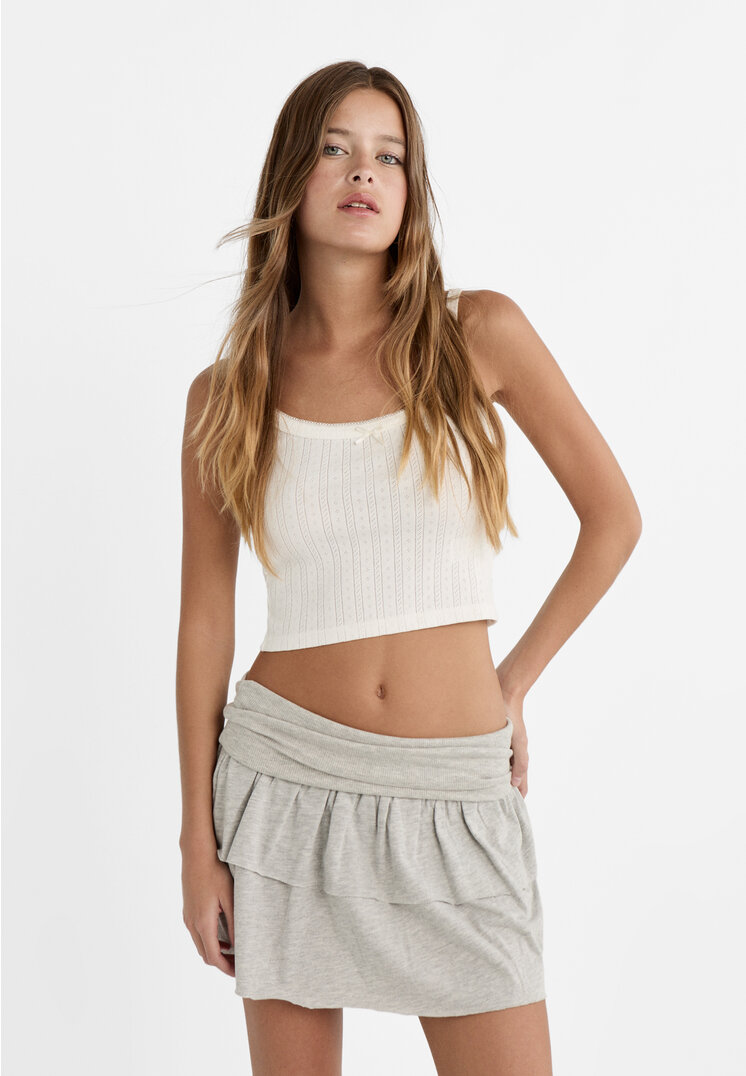 

Stradivarius Rock kurz fließend umgeschlagener Bund Grau Melange XL