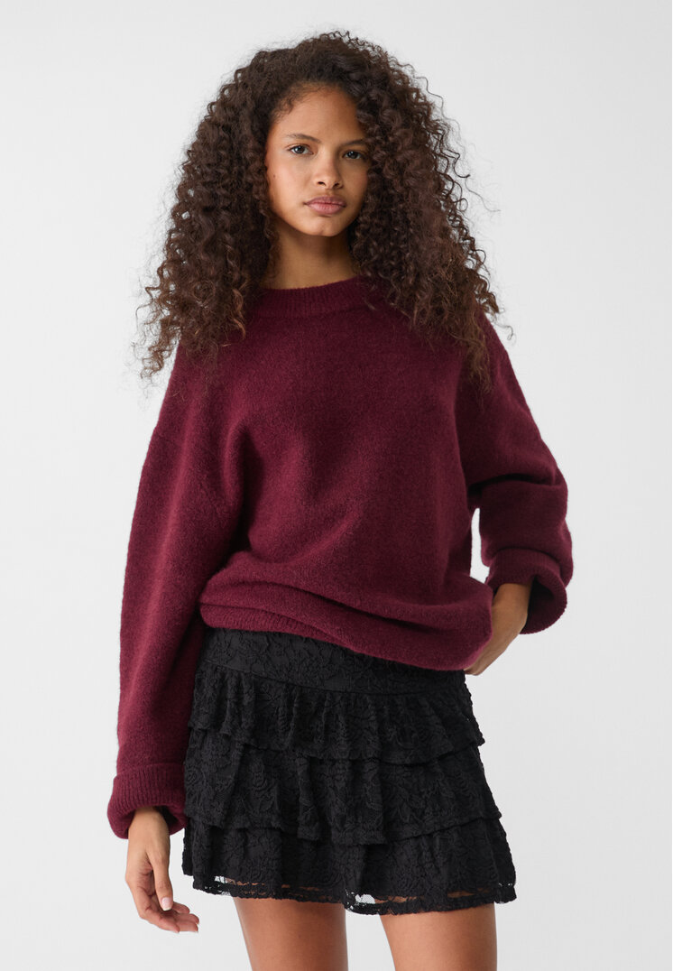 Stradivarius Fustă-Pantalon Vaporoasă Din Dantelă Negru M