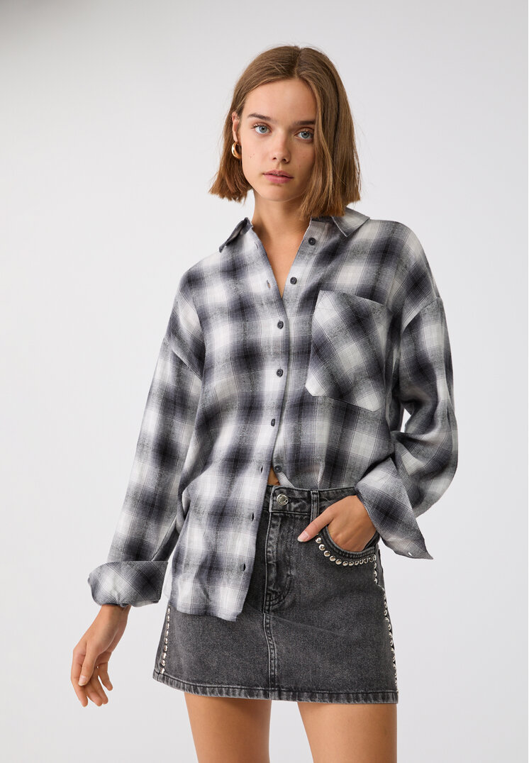 Stradivarius Fustă Mini Din Denim Cu Ținte Denim Negru 42