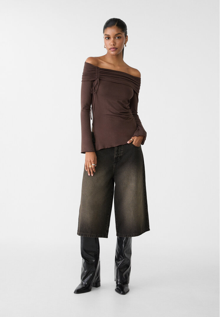 Stradivarius Bermude Tip Jort Oversize Din Denim Denim Negru 40