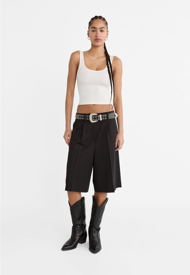 Stradivarius Bermude Tailored Fit Negru 36