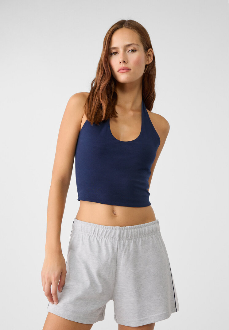 Stradivarius Pantaloni Scurți Flaușați Cu Dungă Laterală Gris Amestec Xl