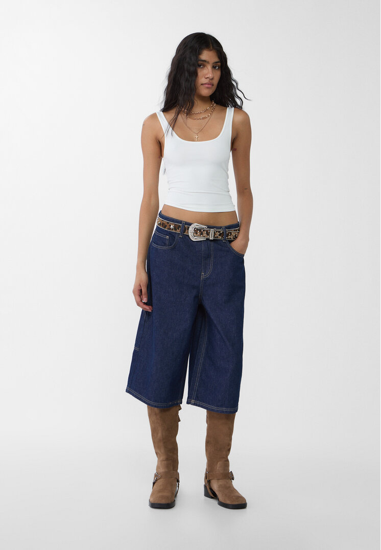 Stradivarius Bermude Tip Jort Lungi Baggy Din Denim Denim Albastru 40