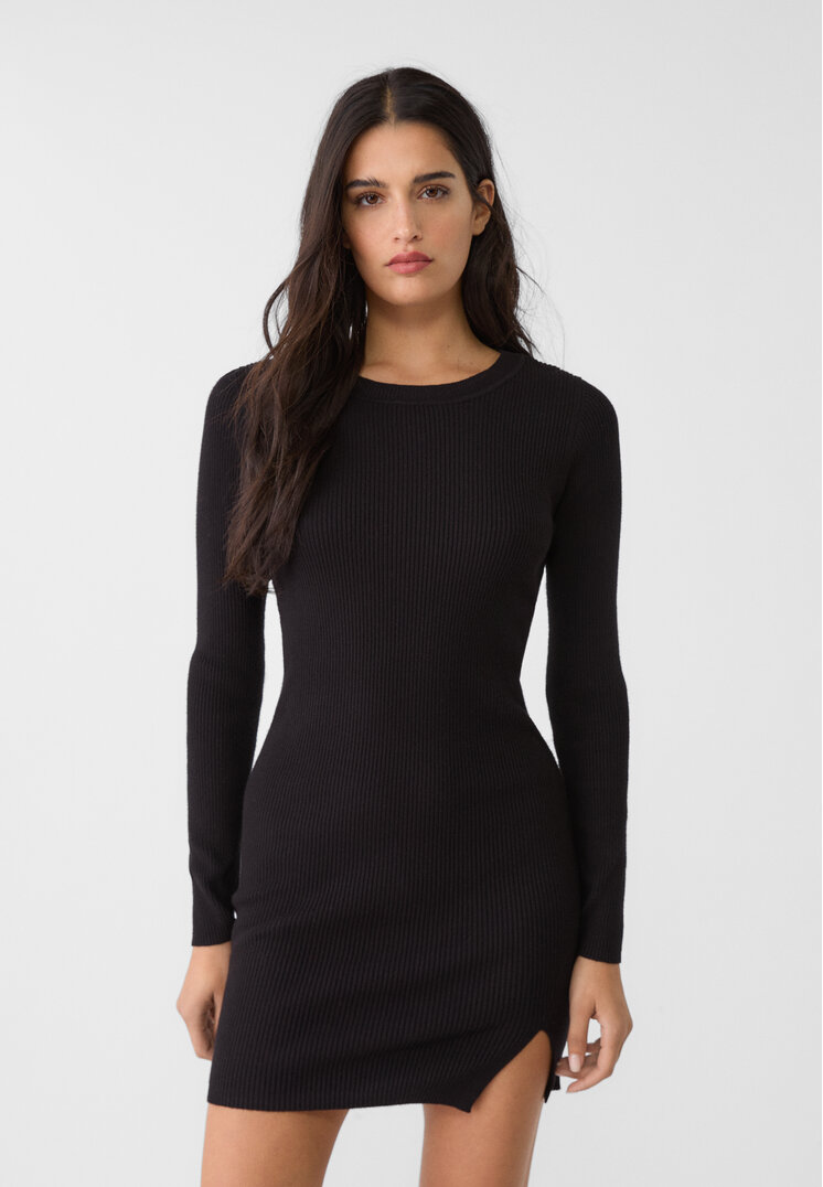 Stradivarius Rochie Scurtă Cu Guler Rotund Negru M