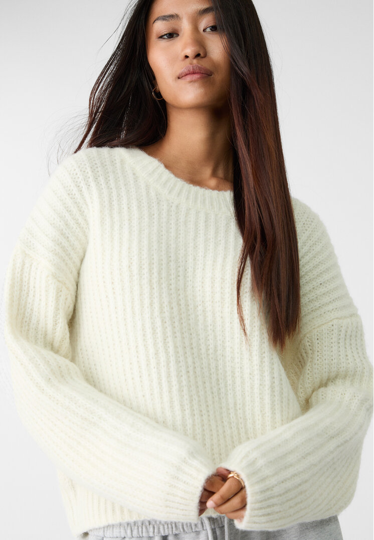 Stradivarius Pulover Oversize Ecru L