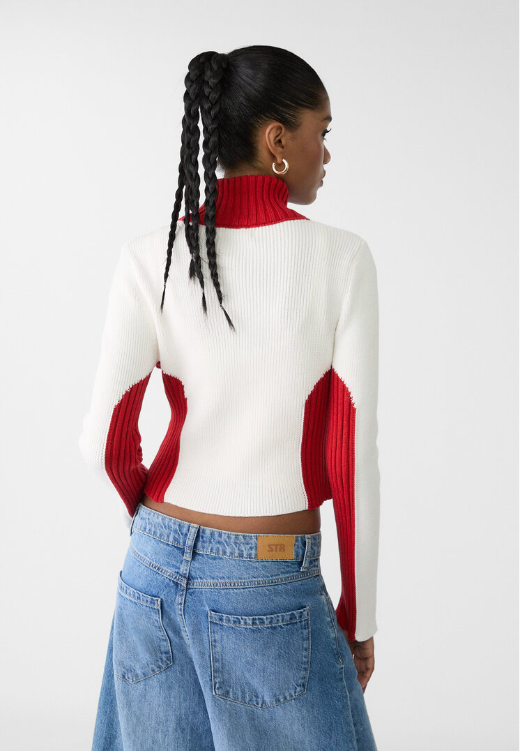 Stradivarius Knit cardigan with contrast embroidery White L