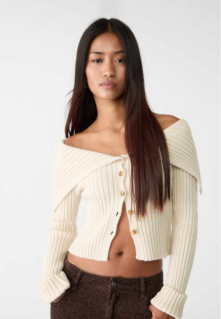 Stradivarius Jachetă Din Tricot Cu Nasturi Bej Xl