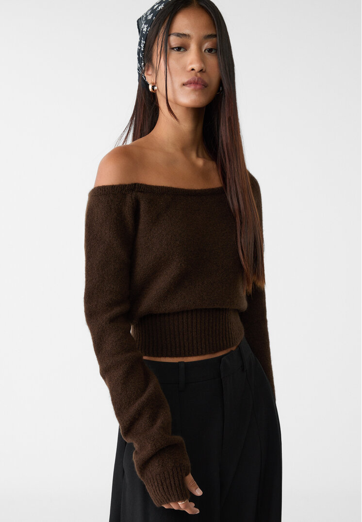 Stradivarius Pulover Asimetric Din Tricot Maro M