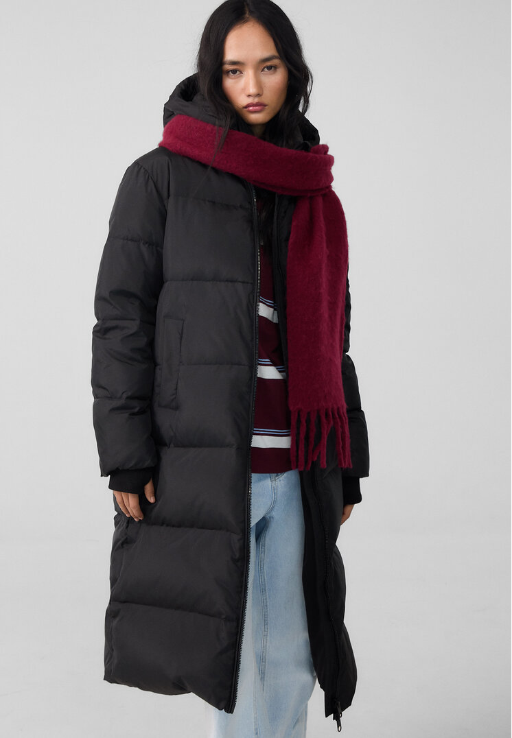 Stradivarius Palton Matlasat Lung Cu Puf Negru Xl
