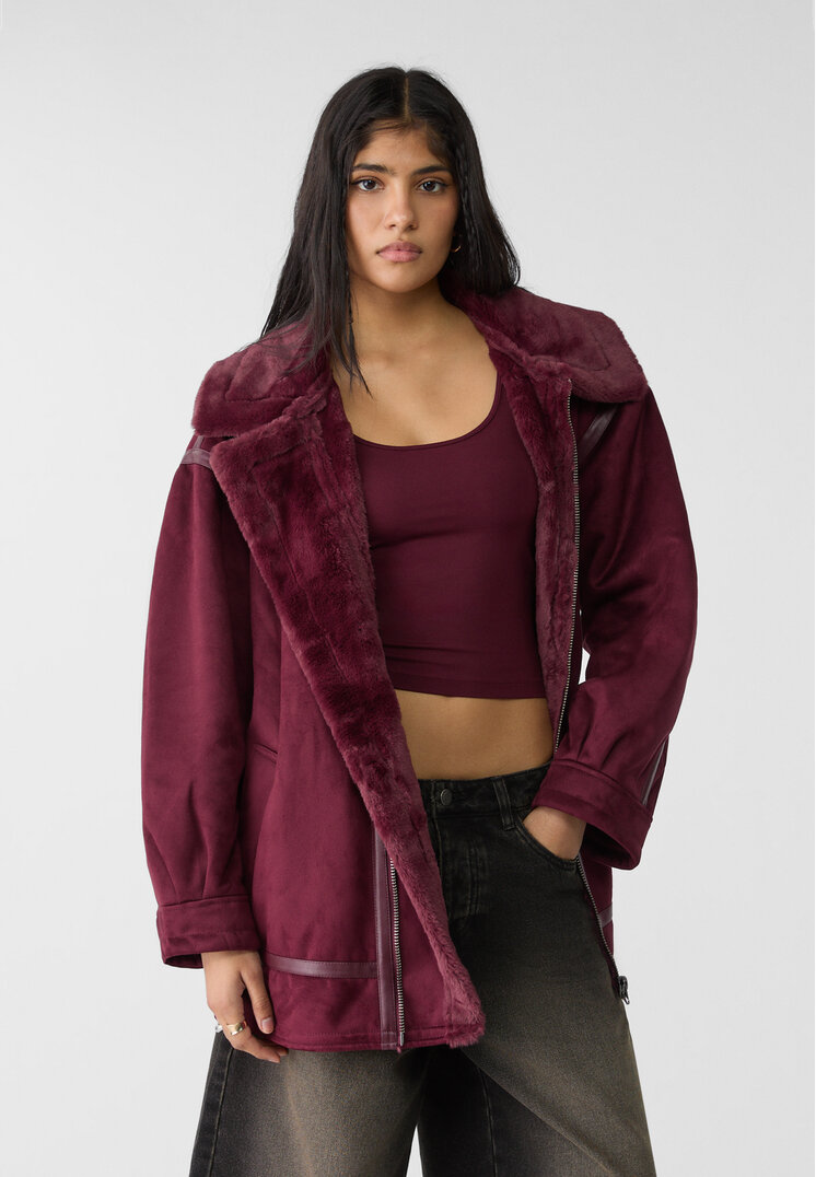 Stradivarius Geacă Oversize Reversibilă Grena Xl