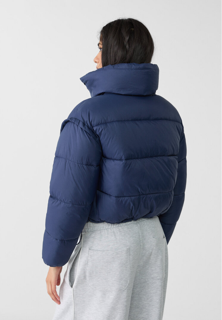Stradivarius Cropped hooded puffer jacket  Navy blue L