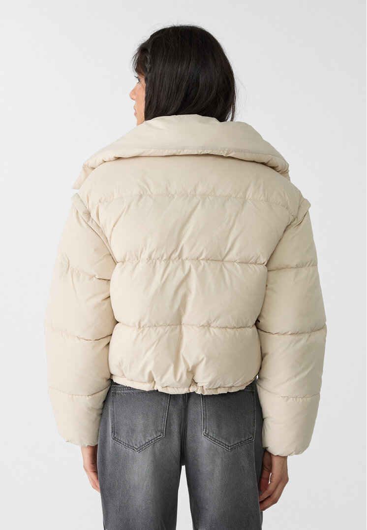 Stradivarius Cropped hooded puffer jacket  Stone S