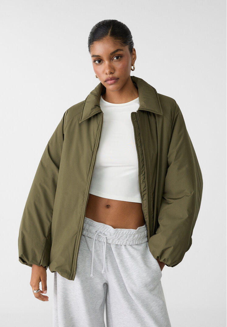 Stradivarius Kurtka pikowana regular fit Khaki XS