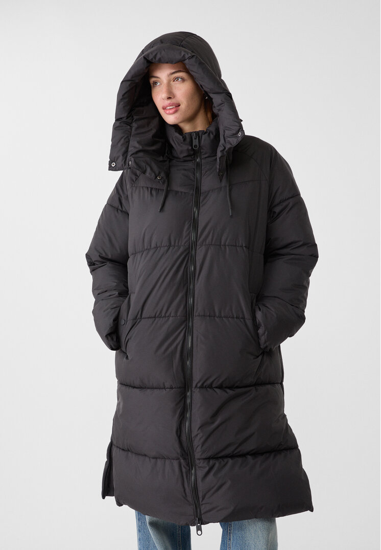 Stradivarius Palton Matlasat Largo Cu Glugă Negru L