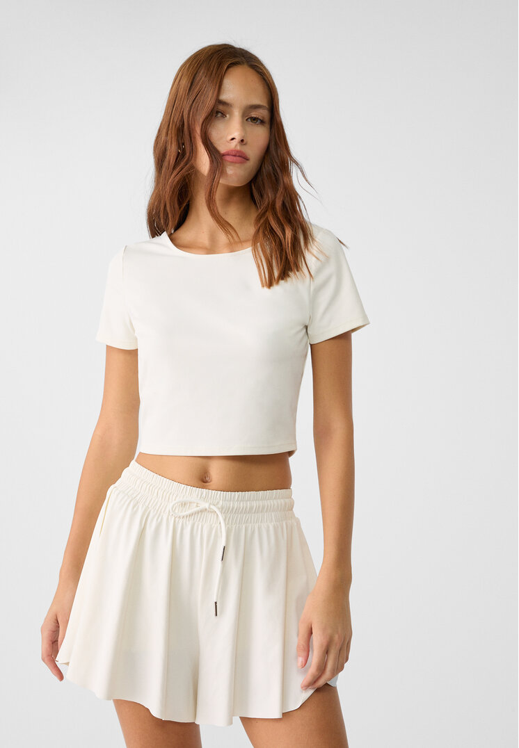 Stradivarius Tricou Crop Ecru L