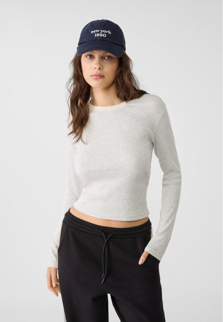 Stradivarius Tricou Din Reiat Cu Detaliu Contrastant Transparent Xl