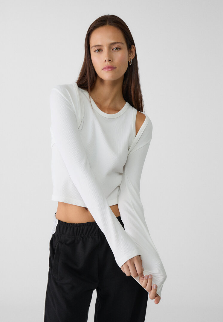 Stradivarius Set Tricou Cu Spate Tip Înotător Și Mâneci Ecru S