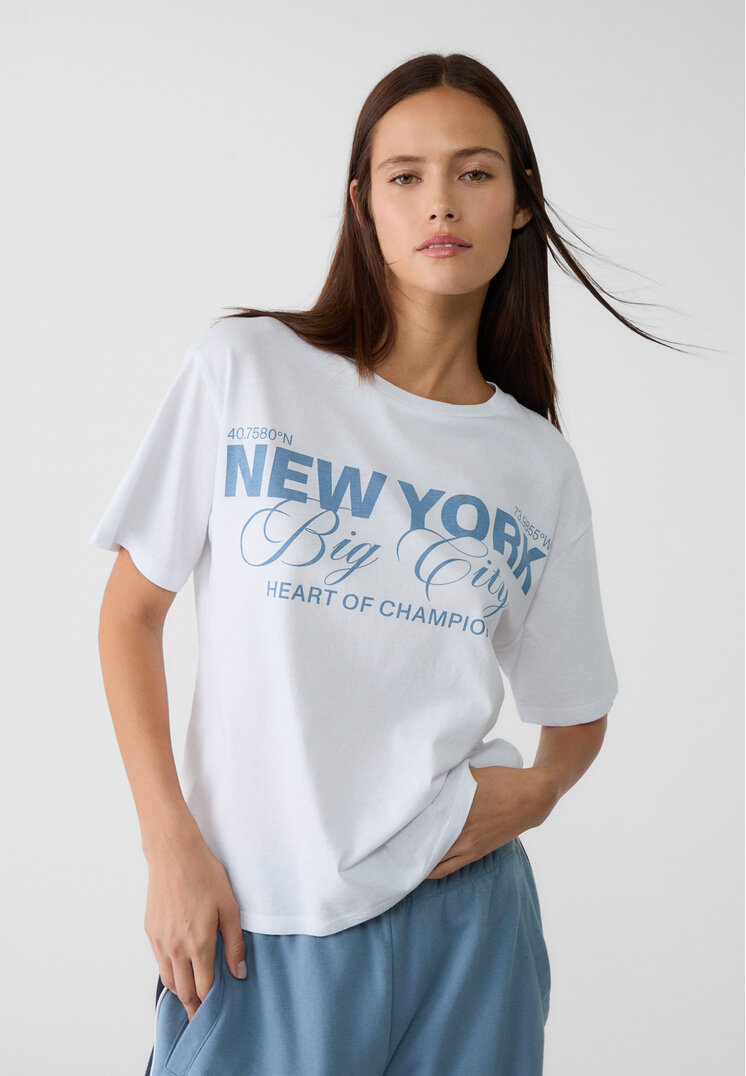 Stradivarius Tricou Cu Imprimeu Pozițional Și Mânecă Scurtă Alb Xs